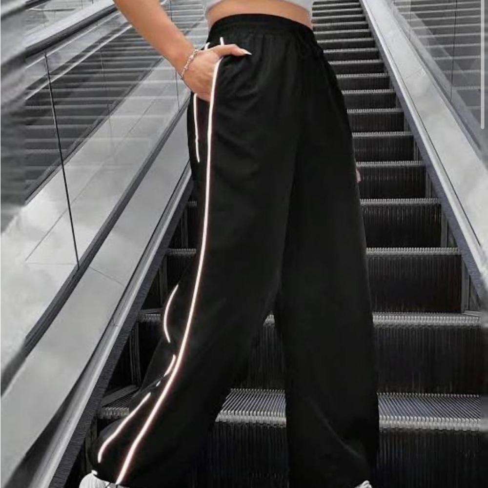 Black Striped Track Pants